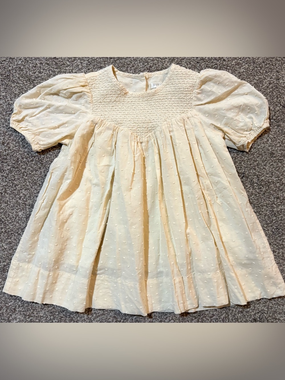 Girls' Cream Smocked Puff Sleeve Formal Dress